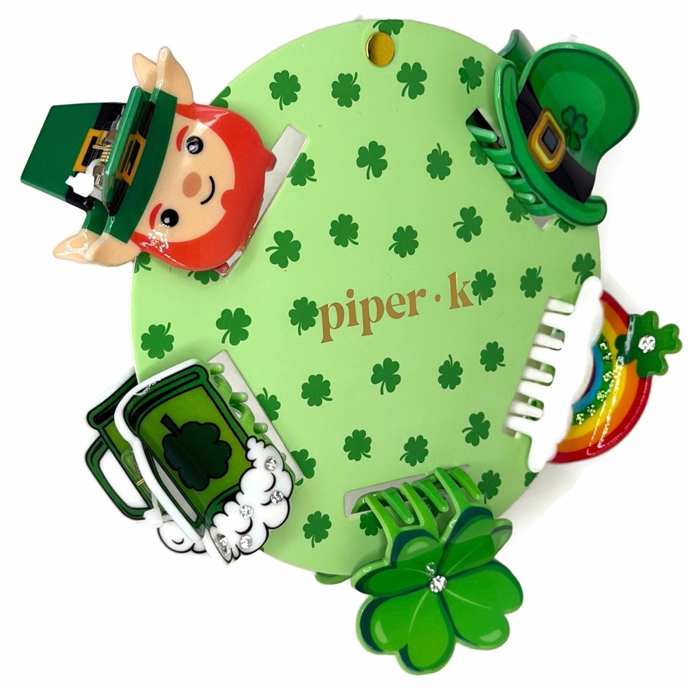Piper K Irish Mini Hair Claws Clips Set of 5 Green Irish